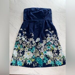 Old Navy Navy Strapless Floral Dress with Teal & White Flowers